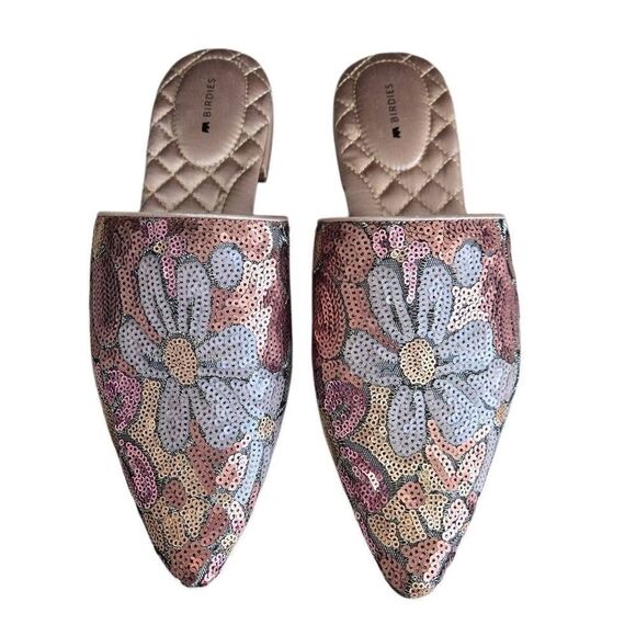 NEW Birdies The Dove Pink Gold Petal Sequin Slip On Mules Size 9 - Picture 6 of 14